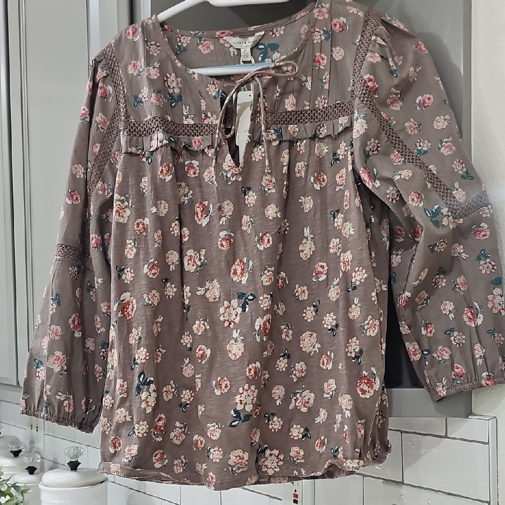 Lucky Brand Floral Blouse - Brown and Cream